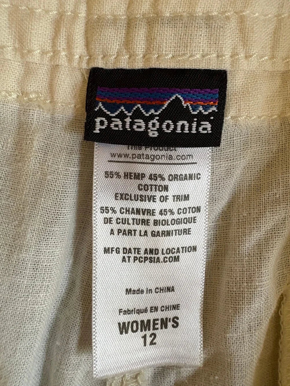 Patagonia Women's Size 12 White Hemp Cotton Blend Pants Drawstring Waist